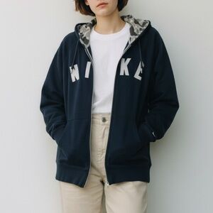 Nike Vintage Men's Dark Blue Zip-Up Hoodie Sweater Cotton Blend Size XXL